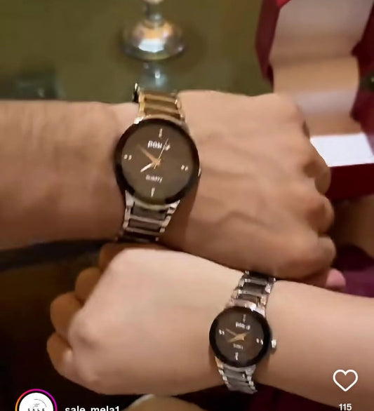 {Pack of 2} Classy Fashionable Gift Watches for Couple - Stainless Steel Chain