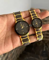Elegant Couple Watches for Men and Women Stylish Black and Golden Watches