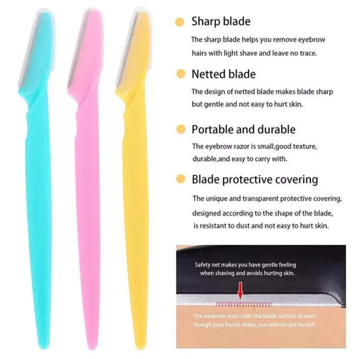 Beautious Pack of 3 Eyebrow trimmer - Eyebrow razor - Facial hair remover - Sharp mini makeup shaper
