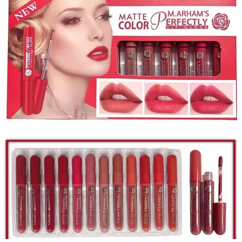 Pack of 12 Lipgloss Matte Nude Redish Superb Long Lasting Waterproof Matte Liquid Lip Stick