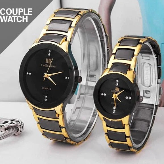 Elegant Couple Watches for Men and Women Stylish Black and Golden Watches
