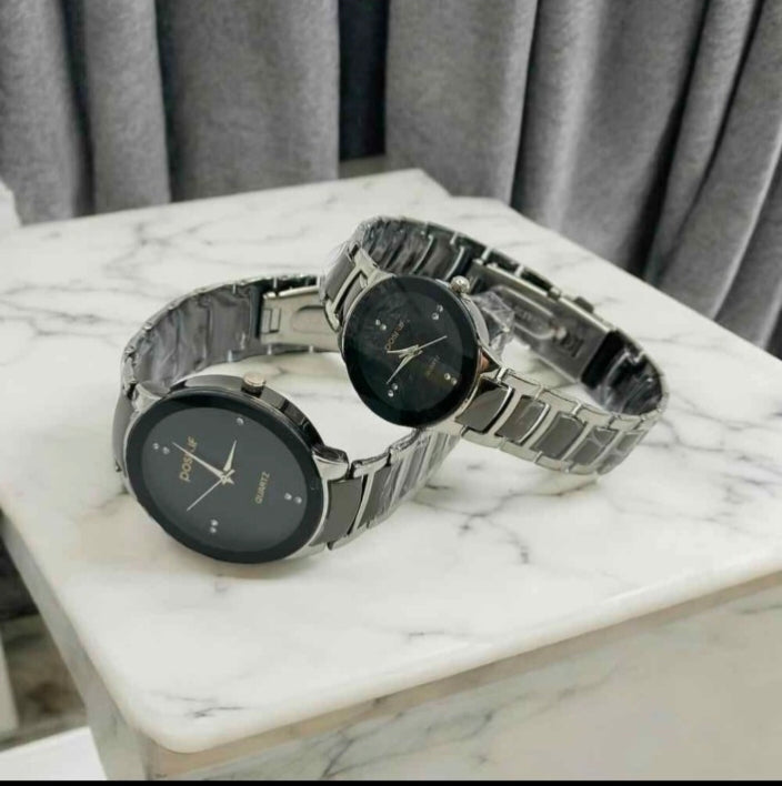 {Pack of 2} Classy Fashionable Gift Watches for Couple - Stainless Steel Chain