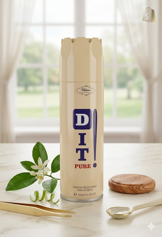 Pack of 2 body spray DIT Pure white aerosol spray bottle with blue branding