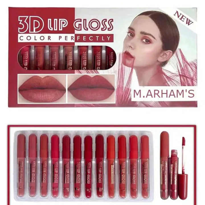 Pack of 12 Lipgloss Matte Nude Redish Superb Long Lasting Waterproof Matte Liquid Lip Stick