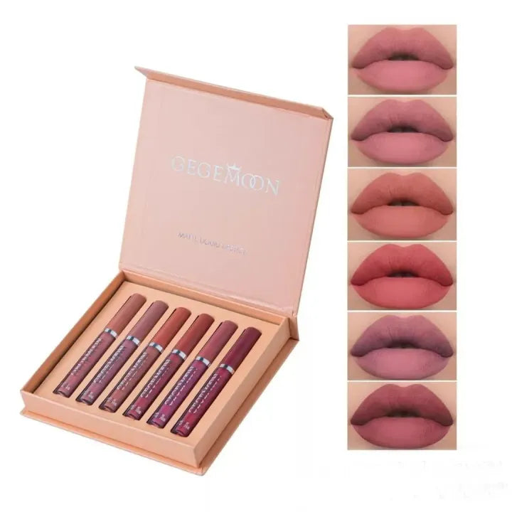 6Pcs Nude Makeup Lipstick Liquid Velvet Matte Gloss Lip Red Lipstick Nude Women Long Lasting Waterproof Beauty Cosmetic Kit
