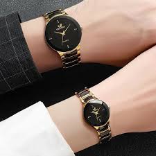 Elegant Couple Watches for Men and Women Stylish Black and Golden Watches